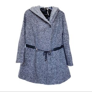 Gray Tweed Hooded Coat Lightweight Jacket Tie Waist Small Medium
